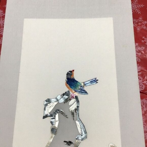 Pair of vintage Mai Cheng white silk paintings - Picture 5 of 10